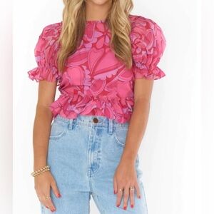 SHOW ME YOUR MUMU daiquiri peplum top in candy hearts organza size S
